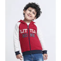 Babyoye Cotton Blend Raglan Sleeves Hooded Sweat Jacket Little Hunk Patch - Red Light Grey-picture-21