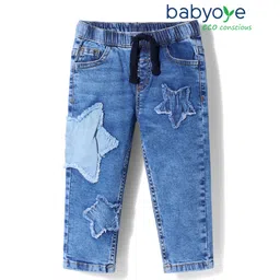 Babyoye Cotton Elastane Denim Full Length Jeans With Star Embroidery - Blue-picture-21