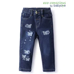 Babyoye Cotton Elastane Denim Woven Washed Jeans with Butterfly Embroidery - Blue-picture-25