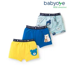 Babyoye Cotton Elastane Knit Trunks With Bear Print Pack Of 3 - Blue Yellow & Light Blue-picture-19