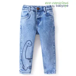 Babyoye Cotton Elastane Woven Full Length Denim Jeans Dino Embroidery - Blue-picture-22