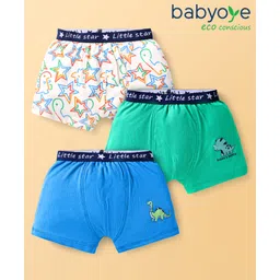 Babyoye Cotton Elastine Knit Trunks With Star Print Pack Of 3 - Blue Green & White-picture-20