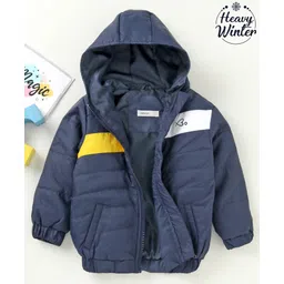 Babyoye Cotton Full Sleeves Hooded Quilted Jacket Solid Colour - Blue-picture-15