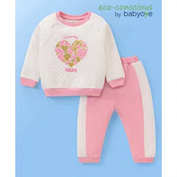 Babyoye Cotton Jersey Knit Full SleevesHeart Print Winter Wear Suit - White & Pink-picture-20