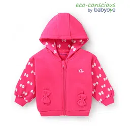 Babyoye Cotton Knit Full Sleeves Hooded Sweatjacket with Bow Print & Applique - Dark Pink-picture-26