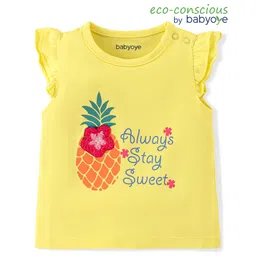 Babyoye Cotton Lycra Knit Frill Sleeves T-Shirt Pineapple Print -Yellow-picture-27