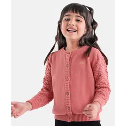 Babyoye Cotton Schiffili  Full Sleeves Sweater Solid - Coral-picture-14