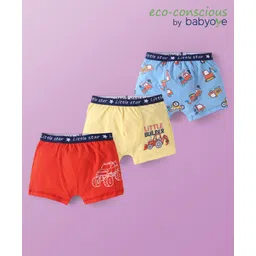 Babyoye Cotton Spandex Knit Boxers with JCB Print Pack of 3 - Red Yellow & Light Blue-picture-11