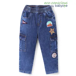 Babyoye Cotton Woven Full Length Denim Jeans with Star Applique - Blue image 1