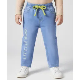 Babyoye Cotton Woven Full Length Jeans With Text Embroidery - Light Blue-picture-26