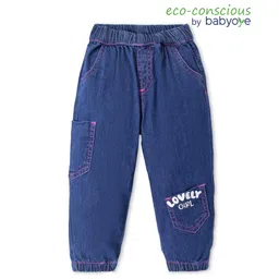 Babyoye Cotton Woven Full Length Jeans With Text Print - Blue-picture-27