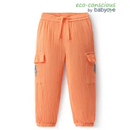 Babyoye Cotton Woven Full Length Lounge Pant with Floral Embroidery  - Orange-picture-37