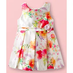 Babyoye Cotton Woven Sleeveless Party Dress with Floral Print & Applique - Multicolor-picture-22