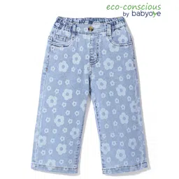 Babyoye Denim Full Length Jeans Floral Print- Blue-picture-21