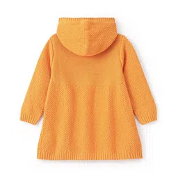 Babyoye Eco Conscious 100% Cotton Full Sleeves Hooded Sweater with Floral Embroidery - Orange image 2