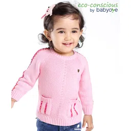 Babyoye Eco Conscious 100% Cotton Full Sleeves Solid Sweater - Pink-picture-27