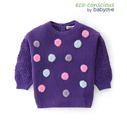 Babyoye Eco Conscious 100% Cotton Full Sleeves Sweater with Applique - Purple-picture-25