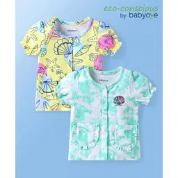 Babyoye Eco Conscious 100% Cotton Interlock Knit with Eco Jiva Finish Half Sleeves Jhablas with Shells Print Pack of 2 - Yellow & Sea Green-picture-39