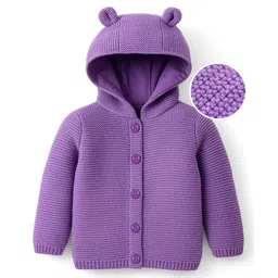 Babyoye Eco Conscious 100% Cotton Knit Full Sleeves Solid Color Hooded Sweaters - Purple-picture-17