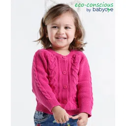Babyoye Eco Conscious 100% Cotton Knit Full Sleeves Sweater Cable Knit Design - Pink-picture-18