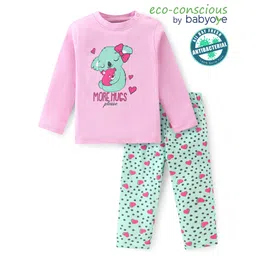 Babyoye Eco Conscious 100% Cotton With Anti Bacterial Finish Full Sleeves Night Suit Heart Print - Pink & Blue-picture-11