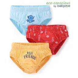 Babyoye Eco Conscious 100% Cotton With Antibacterial Finish Briefs Text Print Pack of 3 - Red Blue & Yellow-picture-20