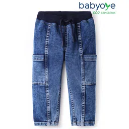 Babyoye Eco Conscious Cotton Elastane Woven Full Length Cut & Sew Washed Jeans - Blue-picture-18