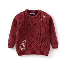Babyoye Eco Conscious Cotton Full Sleeves Floral Embroidered Pullover - Red-picture-26