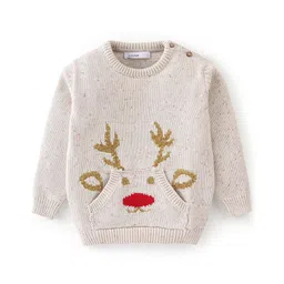 Babyoye Eco-Conscious Cotton Full Sleeves Sweater with Reindeer Design - Grey-picture-10