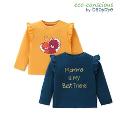 Babyoye Eco Conscious Cotton Knit Full Sleeves Bear Printed T-Shirts Pack of 2 - Yellow & Blue-picture-22