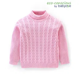 Babyoye Eco Conscious Female 100% Cotton Solid Full Sleeves Sweaters -Pink-picture-21