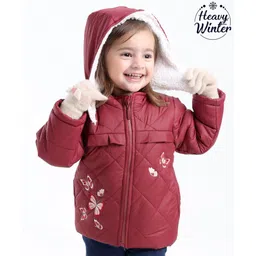 Babyoye Full Sleeves Hooded Jacket with Butterfly Design - Red-picture-15