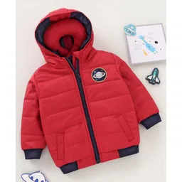 Babyoye Full Sleeves  Hooded Padded Solid Jacket With Neck Pillow  - Red-picture-21