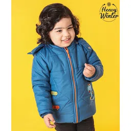 Babyoye Full Sleeves Hooded Padded Winter Jacket Dino Patch - Blue-picture-24