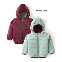 Babyoye Full Sleeves Hooded Quilted Jacket Solid Colour - Maroon-picture-12