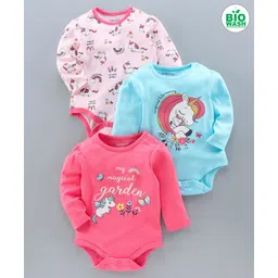 Babyoye Full Sleeves Onesies Unicorn Print Pack of 3 - Pink Blue-picture-27