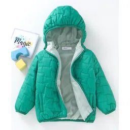 Babyoye Full Sleeves Quilted Feather Lite Light Weight Warm Hooded Solid Color Jacket - Green-picture-27