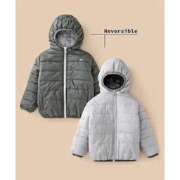 Babyoye Full Sleeves Reversible Quilted Feather Lite Light Weight Warm Hooded Jacket Solid- Green-picture-25