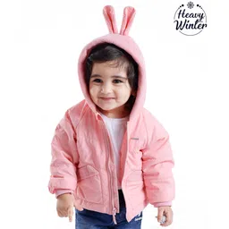 Babyoye Full Sleeves Sherpa Hooded Quilted Jacket Solid Colour- Pink-picture-14