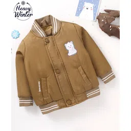 Babyoye Full Sleeves Snow Bear Patched Bomber Jacket - Mustard Yellow-picture-10