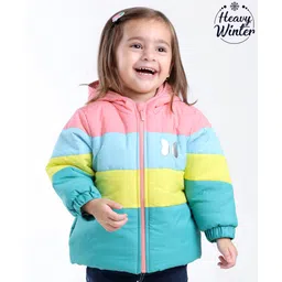 Babyoye Full Sleeves Solid Colour Block Hooded Jacket with Butterfly Design - Multicolour-picture-13