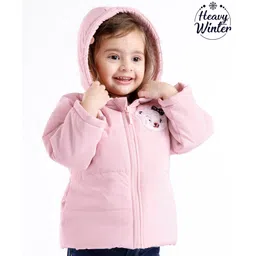 Babyoye Full Sleeves Solid Colour Hooded Jacket with Puppy Patch - Pink-picture-32