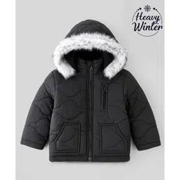 Babyoye Full Sleeves Solid Dyed Hooded Jacket-  Black-picture-33