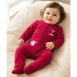 Babyoye Interlock Knit Full Sleeves Footed Sleepsuit With Eco Jiva Finish & Text Print - Brown-picture-12