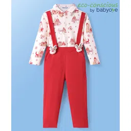 Babyoye Interlock Knit Full Sleeves Shirt & Trouser With Attached Suspender & Christmas Theme Print - White & Red-picture-17