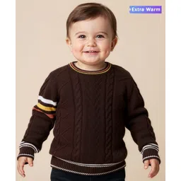 Babyoye Knitted Full Sleeves Pullover Sweater With Cable Knit Design - Brown-picture-21
