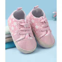 Babyoye Lace Up Booties with Floral Print - Pink-picture-11