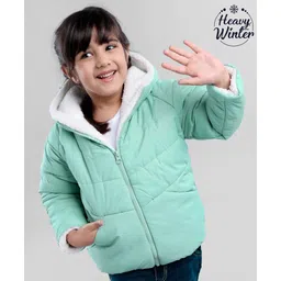 Babyoye Padded Hooded Winterwear Jacket Solid Colour - Mint Green-picture-19