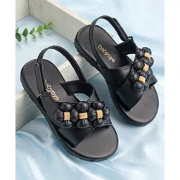 Babyoye Sandals with Velcro Closure & Floral Applique - Black-picture-27