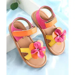 Babyoye Sandals with Velcro Closure & Floral Applique - Pink & Yellow-picture-24